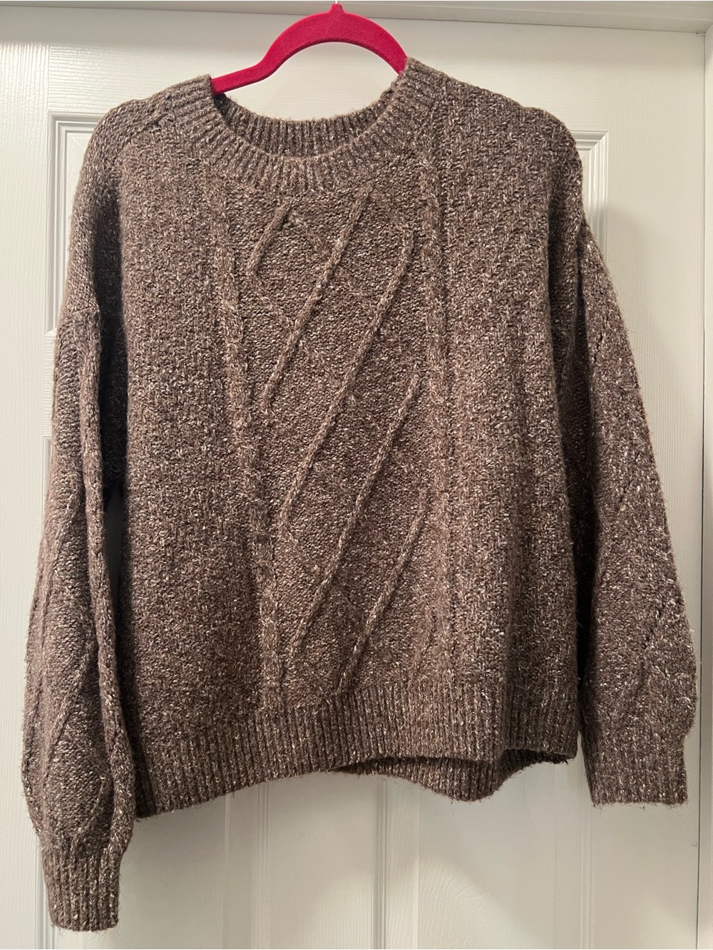 Lucky Brand Taupe Brown Cable Crewneck Sweater